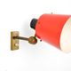 Old and rare Stilnovo wall light, red and black lacquered metal and brass With period label