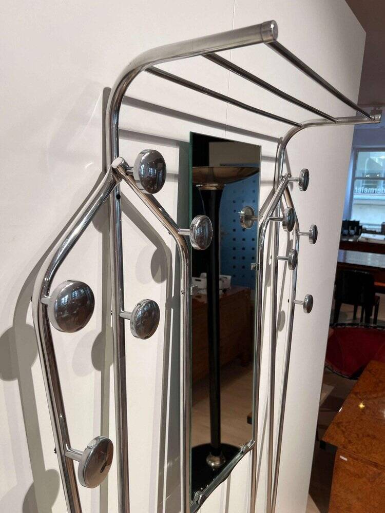 Art Deco Coat Rack & Mirror in Tubular Aluminum, France, 1930
