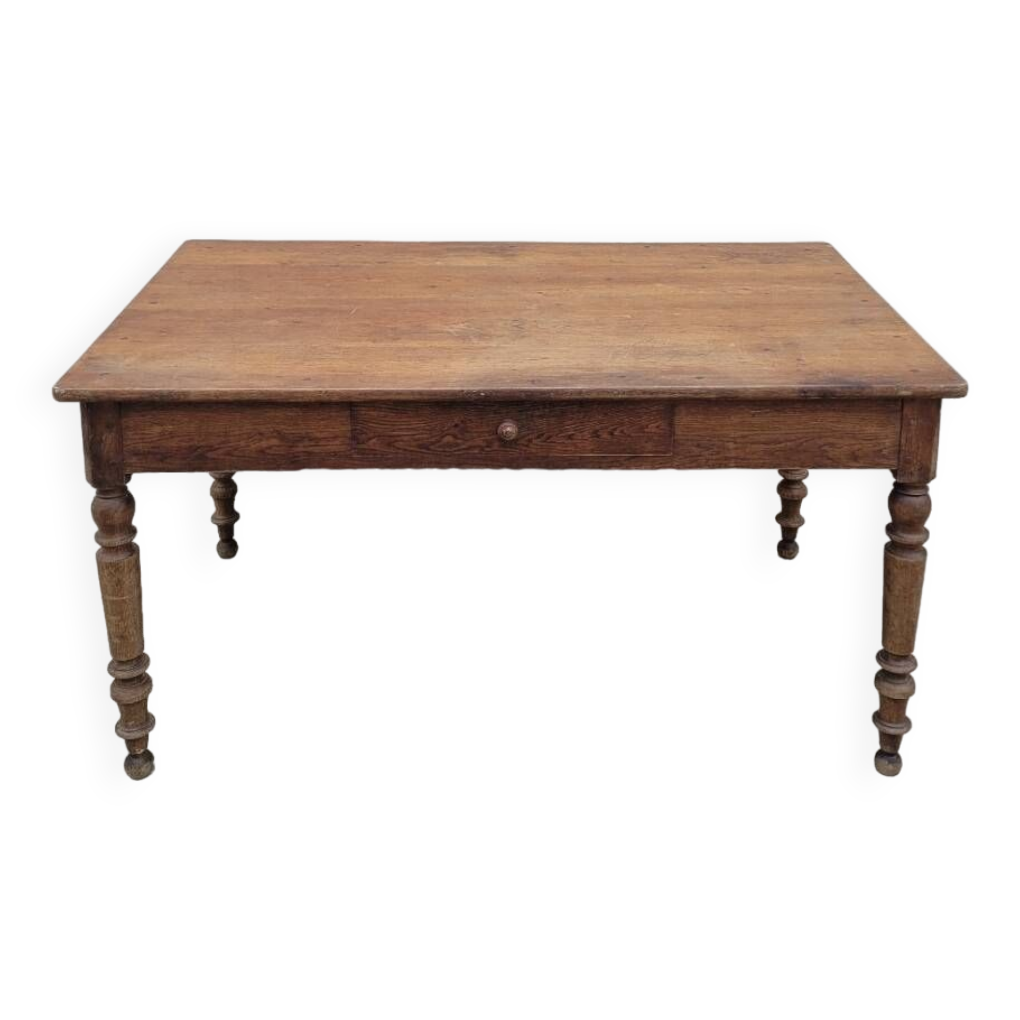 Rustic farm table in solid oak, Louis Philippe legs, 19th century - 1m40