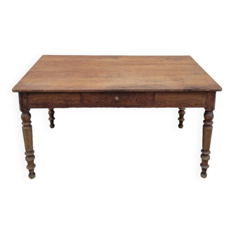 Table de Ferme rustique en chêne massif piètements louis Philippe 19ème -1m40