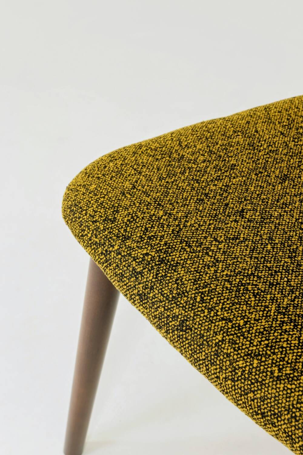 Set of 6 Modern Beech Wood Dining Chair, Yellow Bouclè, Dark Wood