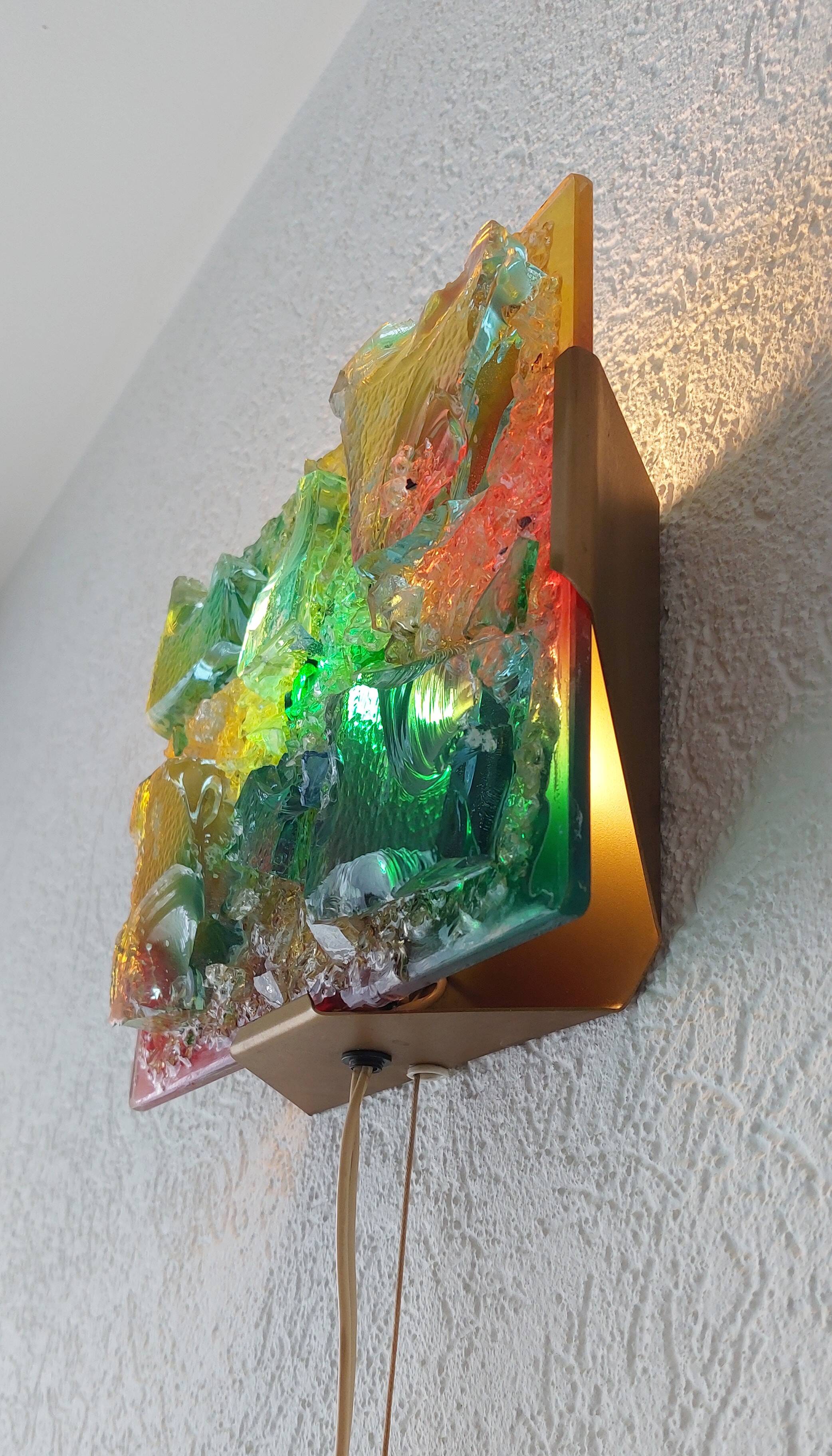 Brutalist Sculptural Broken Glass Wall Lamp by Cosack Leuchten.