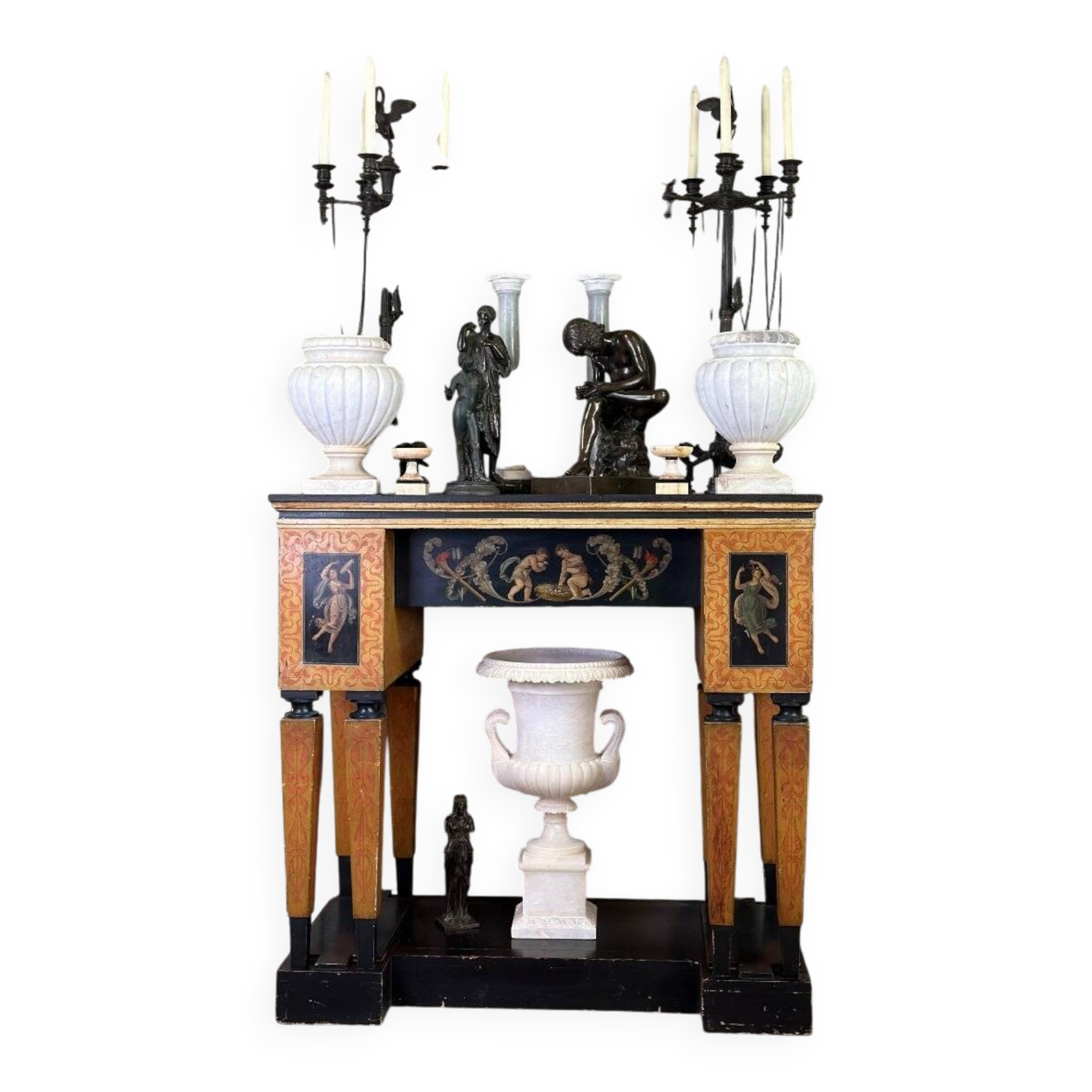 Console desk decorated with paintings, Pompeian style, circa 1880