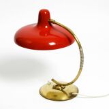 Beautiful large Mid Century Modern brass table lamp with red metal shade