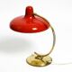 Beautiful large Mid Century Modern brass table lamp with red metal shade