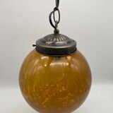 Vintage globe pendant light in amber Clichy glass