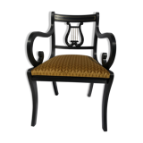 Fauteuil de bureau ancien noir accoudoirs crosse et dossier lyre