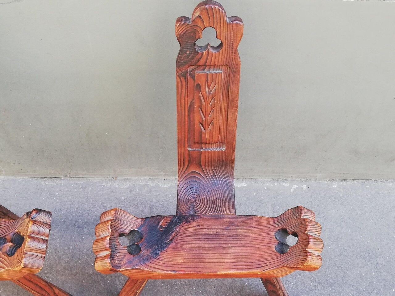 Pair of brutalist tripod stools