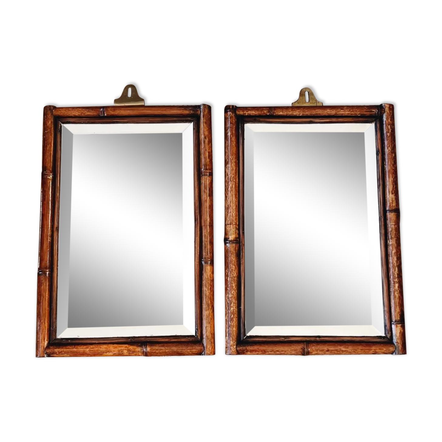 Duo of beveled bamboo mirrors