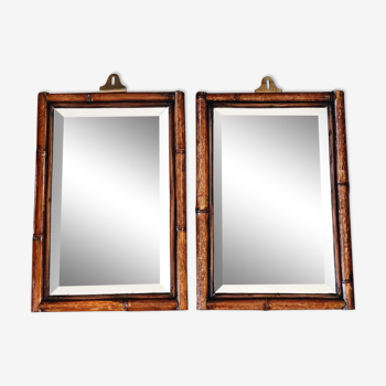 Duo de miroirs biseautés en bambou 25x37cm