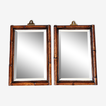 Duo of beveled bamboo mirrors