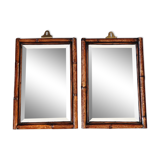 Duo of beveled bamboo mirrors