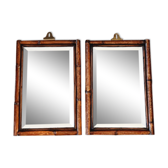 Duo of beveled bamboo mirrors