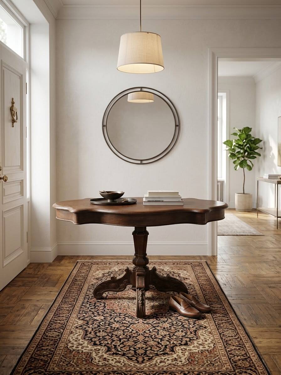 Antique round table in solid oak