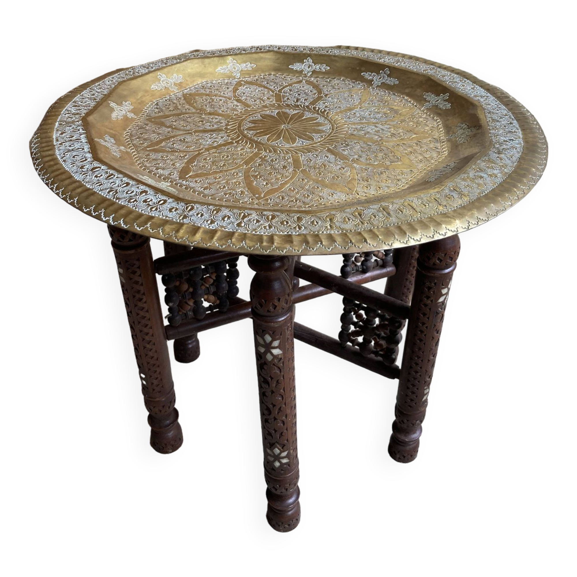 Table basse marocaine plateau cuivre