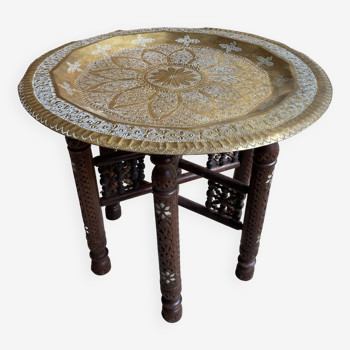 Table basse marocaine plateau cuivre