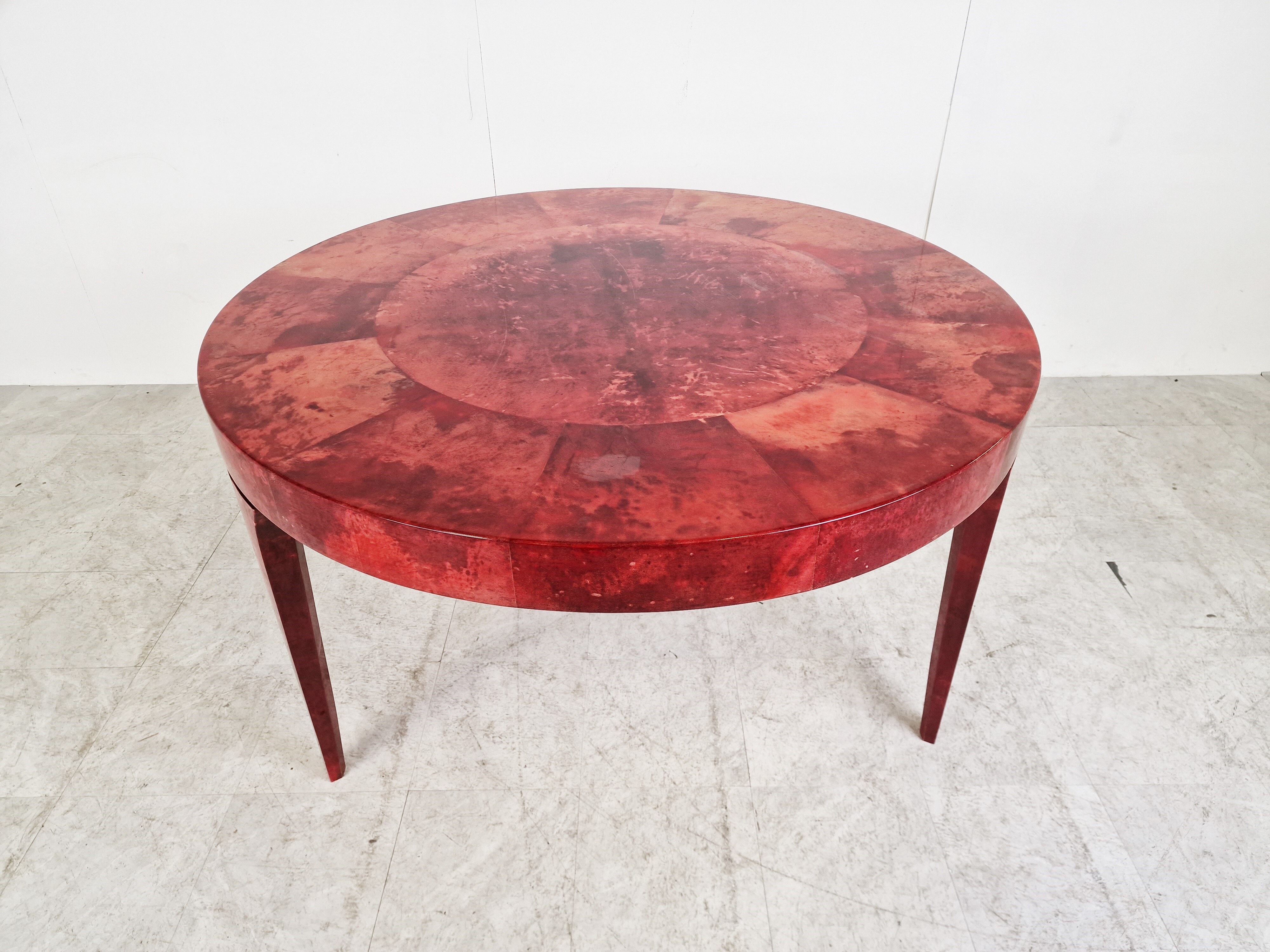 Italian red lacquered Goatskin / Parchment dining table by Aldo Tura, 1960s