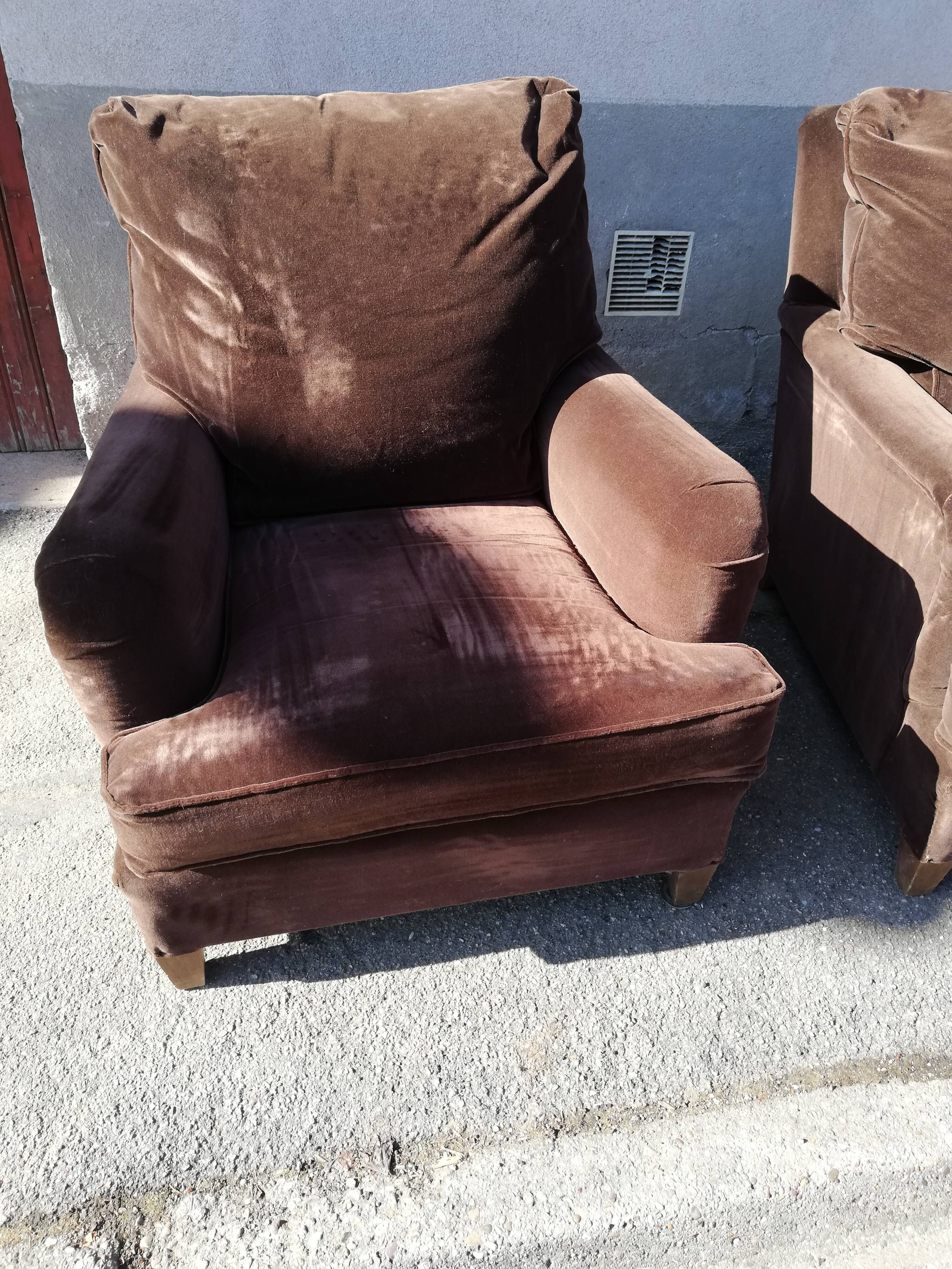 Pair of armchairs year 50 chocolate velvet