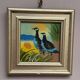 Mid-Century Oil on Panel – “ Birds” by Unknown, Vintage & Framed 11 × 11 cm