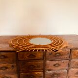 Vintage rattan sun mirror from the 60s, 73x92 cm