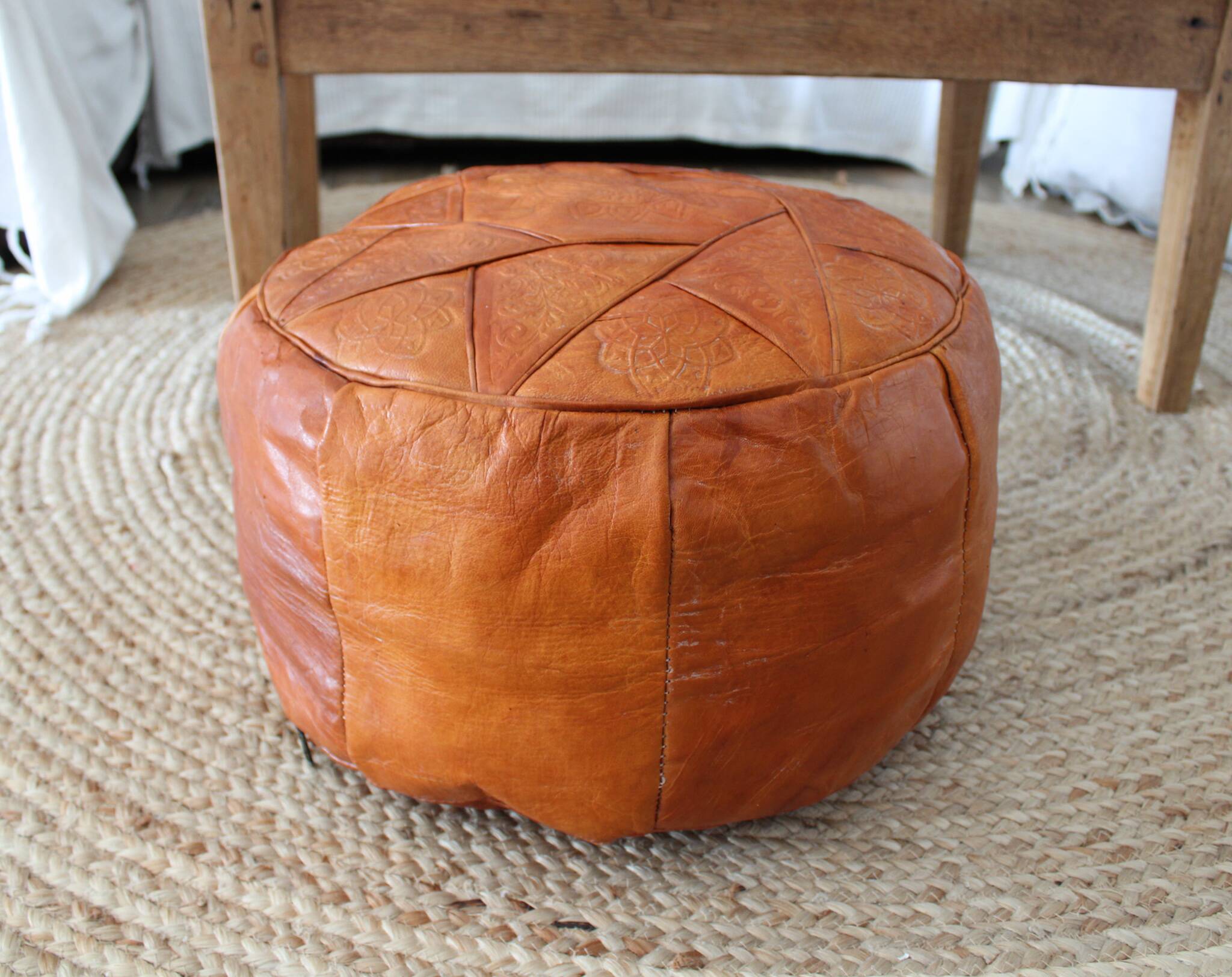 Vintage leather pouf