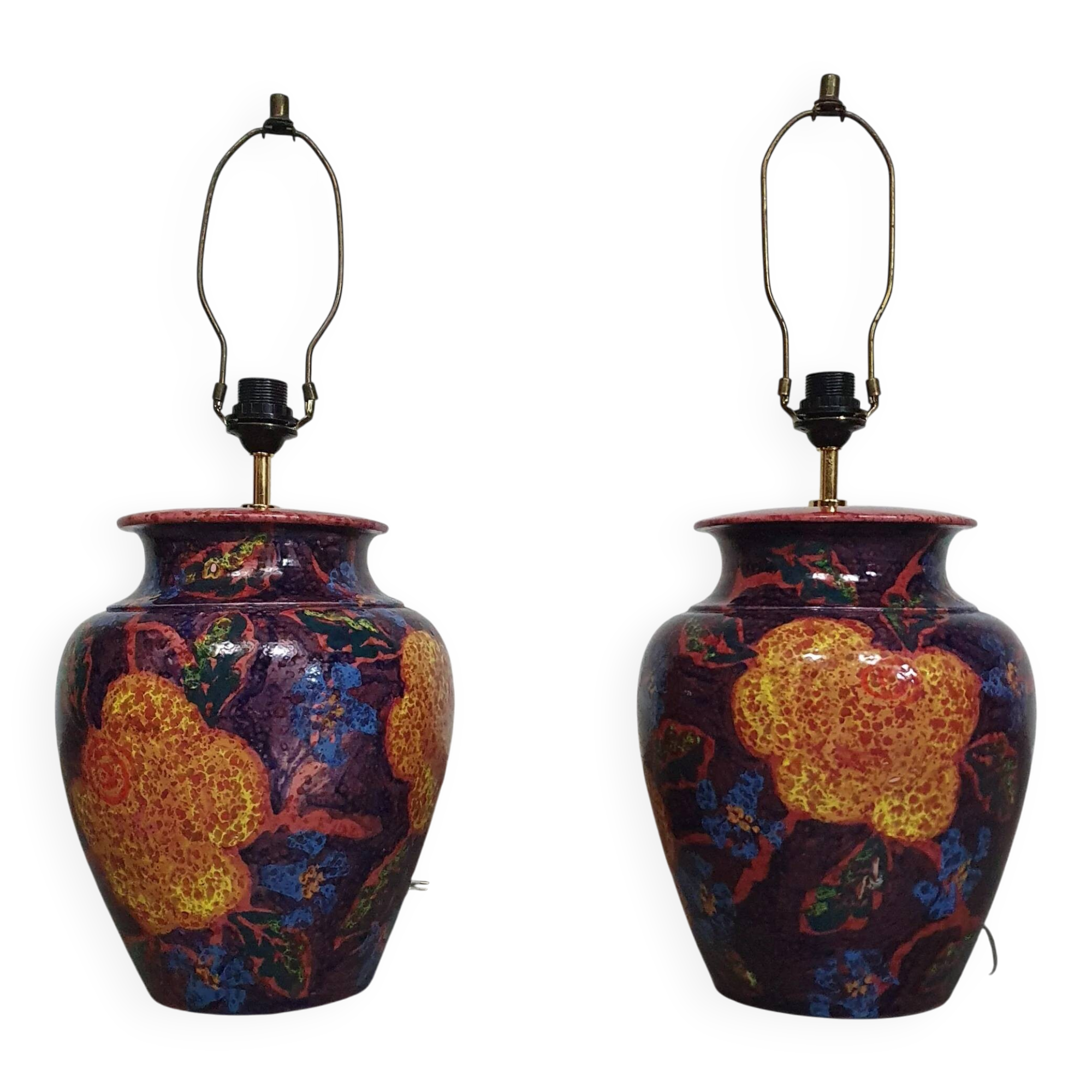 Hand-turned ceramic / glazed vase lamp holders 1970s (most likely French)