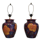 Hand-turned ceramic / glazed vase lamp holders 1970s (most likely French)
