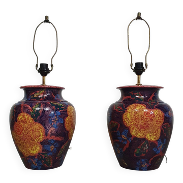 Hand-turned ceramic / glazed vase lamp holders 1970s (most likely French)
