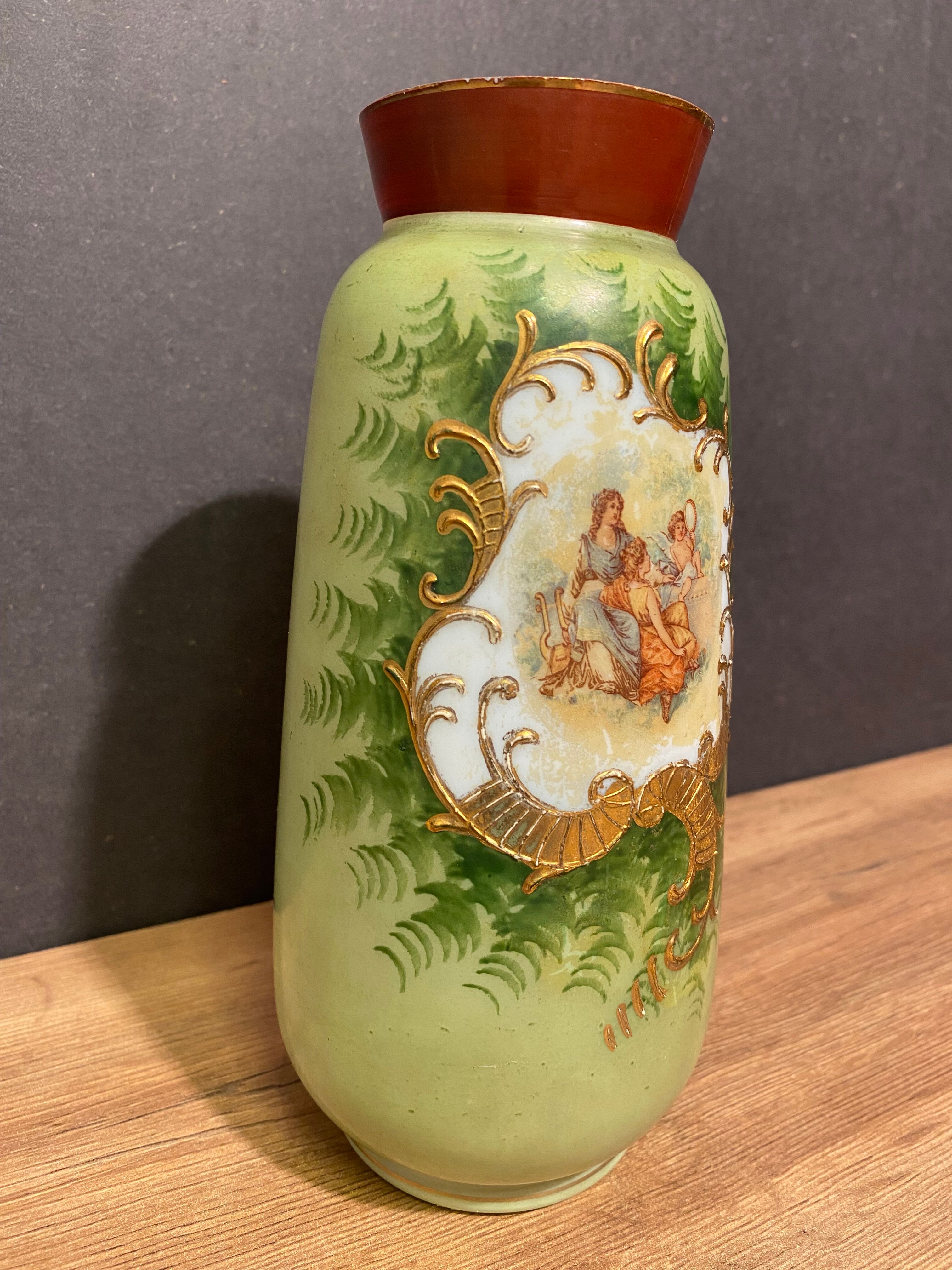 Opaline vase with fine nineteenth gold enamelled cartridge decoration