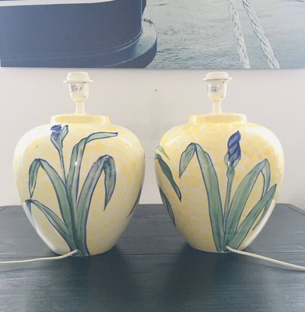 Paire de pieds de lampes italiennes décor iris