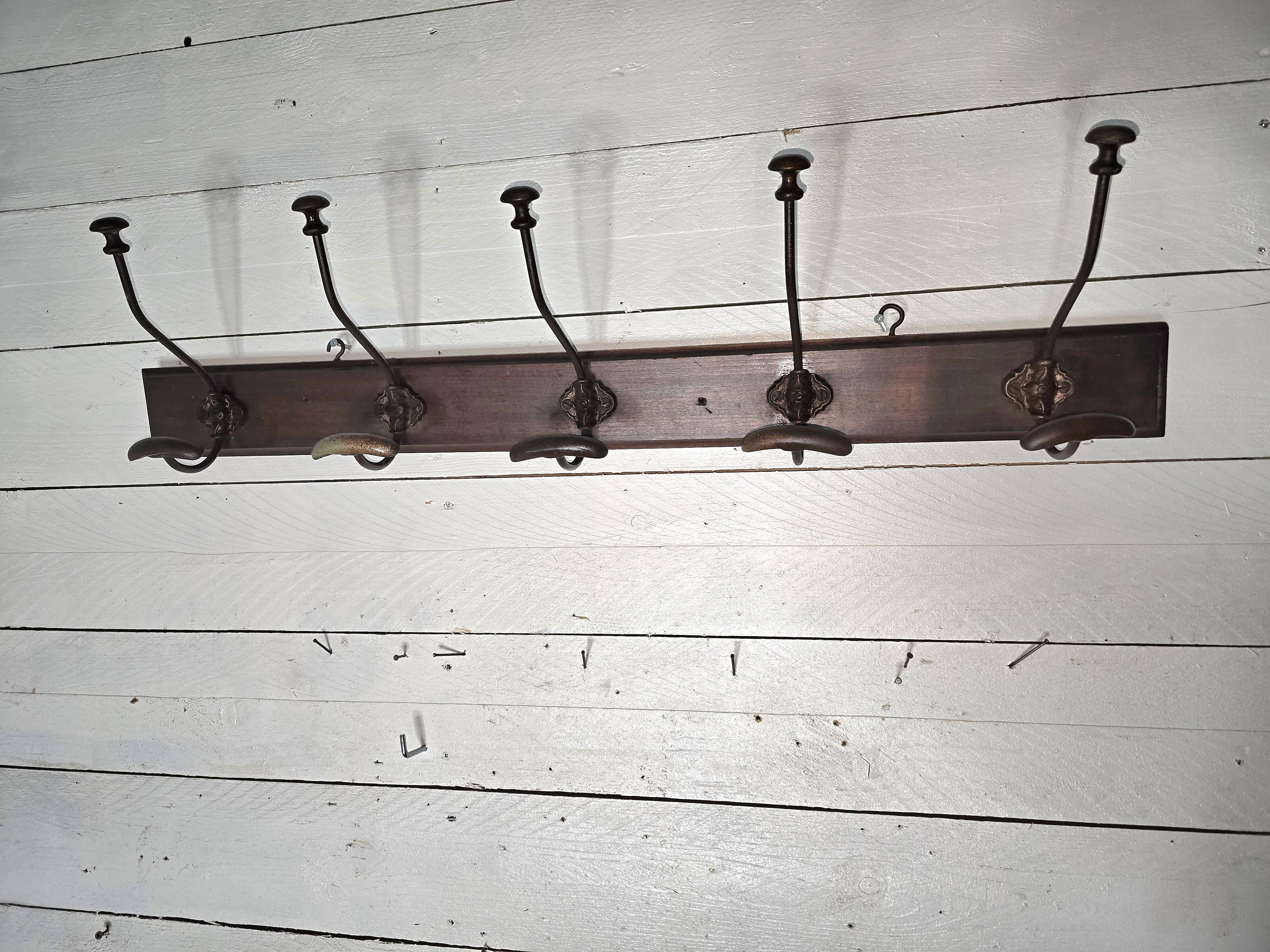 Old wall coat rack, 5 hooks