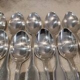 12 silver plated dessert spoons, goldsmith Alfenide, St LXVI pearls