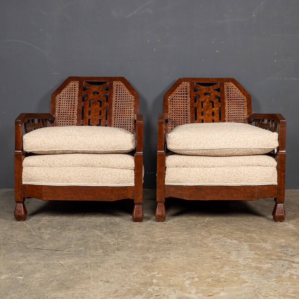 Antique 19thc bergere & dappled walnut suite c.1890