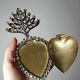 Ex-voto ancien cœur enflammé de Marie pomponne serti de strass, XIXe-XXe