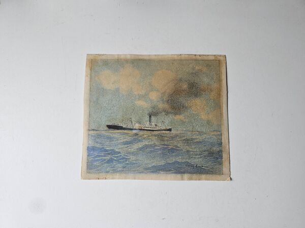 Aquarelle paquebot en mer signé taboureau georges dit sandy-hook (1879-1960