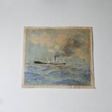 Watercolor of a liner at sea signed taboureau georges known as sandy-hook (1879-1960)