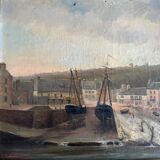 Oil on canvas by F. Lemoine the port of Nantes late 19th century stucco frame