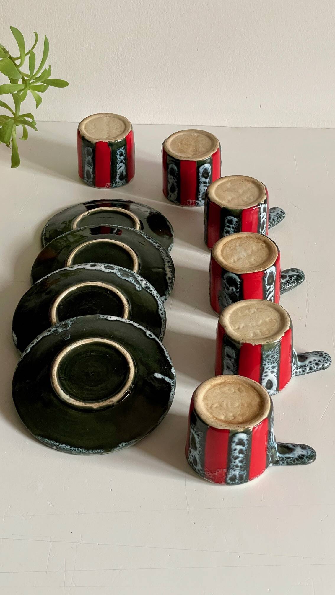 6 vintage luc vallauris art ceramic cups and saucers