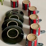 6 vintage luc vallauris art ceramic cups and saucers