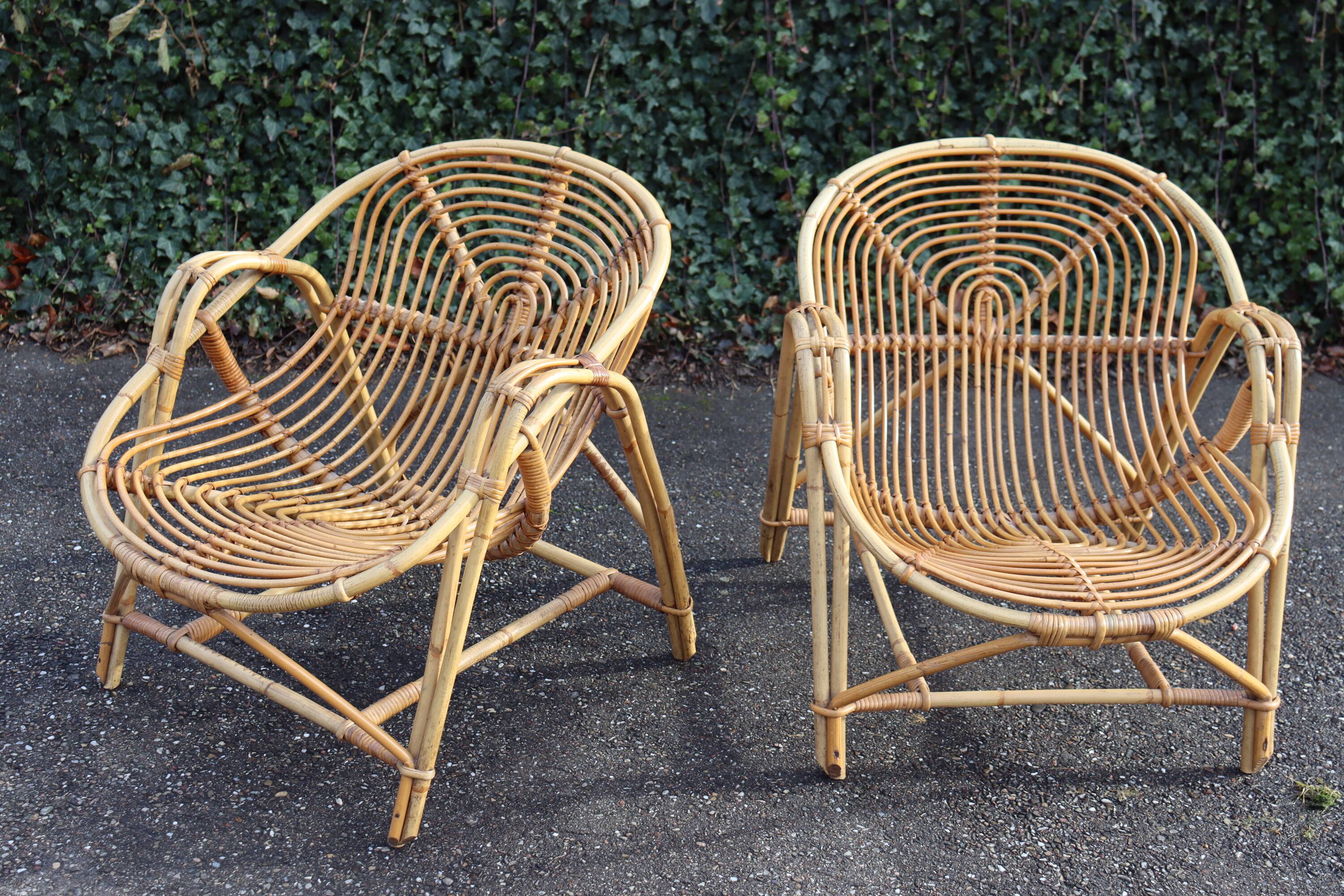 Pair of vintage rattan armchairs