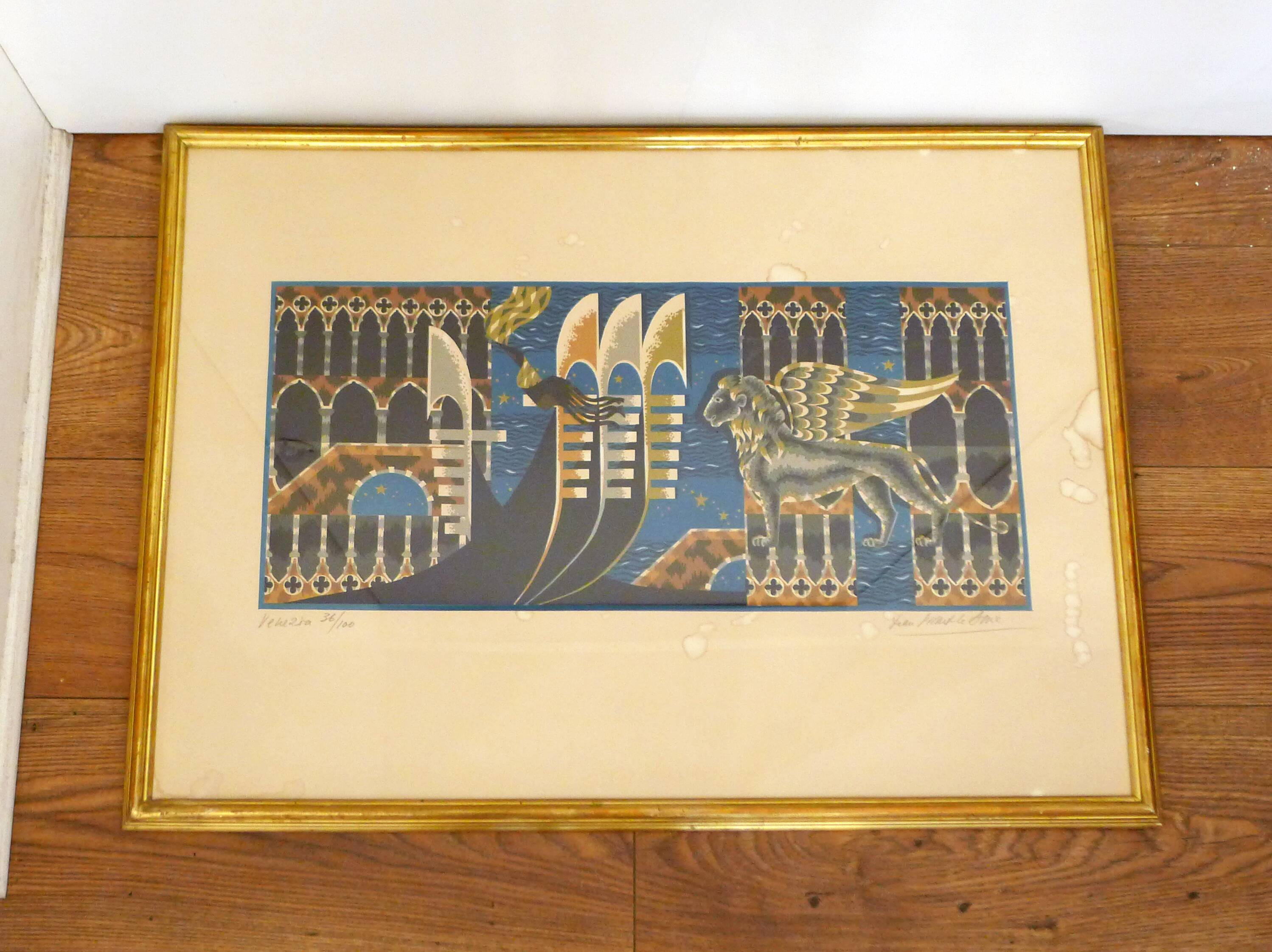 Lithograph Venezia signed J.Picart Le Doux 78cm x 57cm