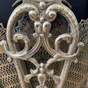 Old bronze fire firewall Napoleon 3 peacock tail fan and Vulcan head