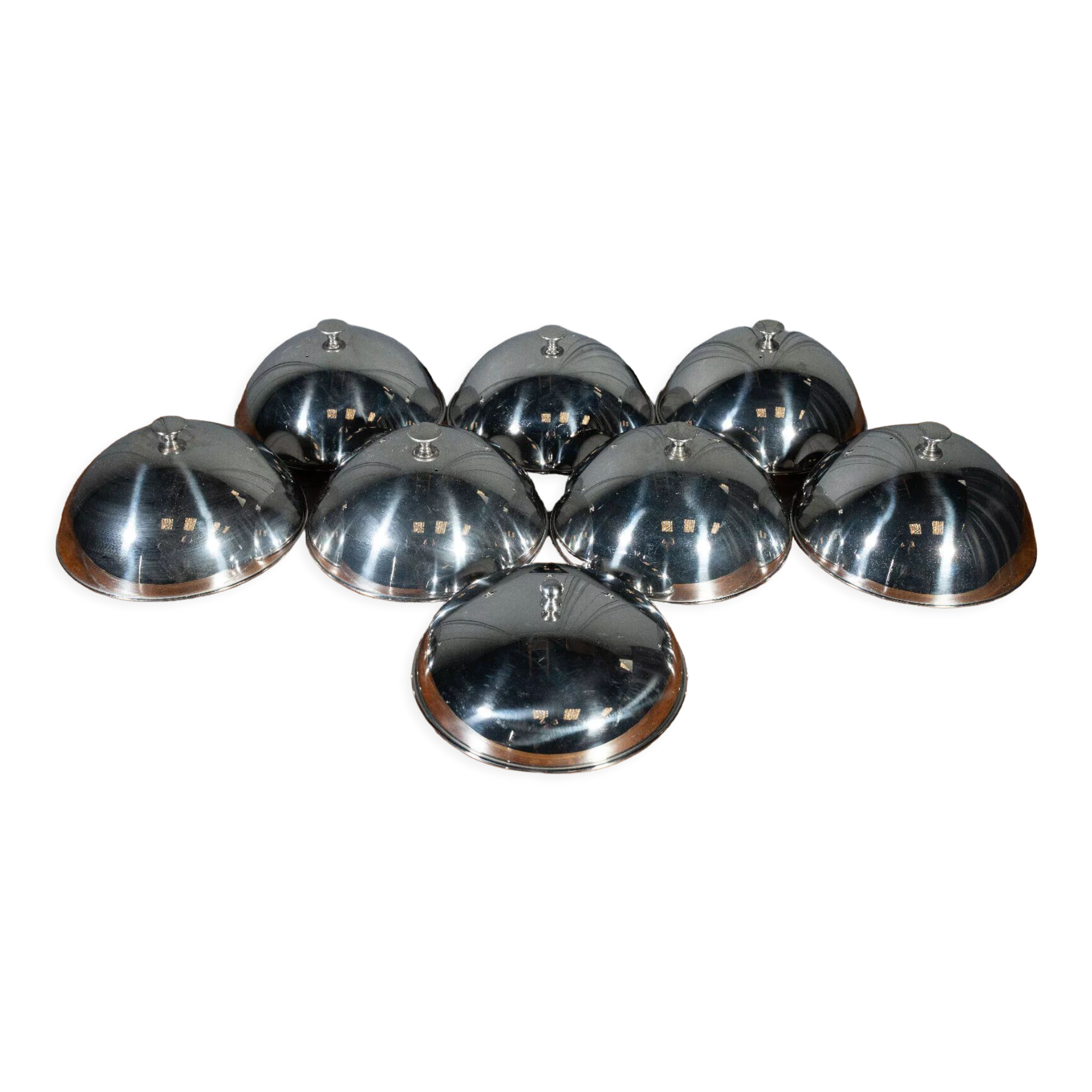 Suite de 8 cloches en inox service de table XXe