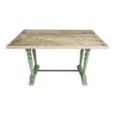 Antique work table in patinated wood, green base – 105 cm