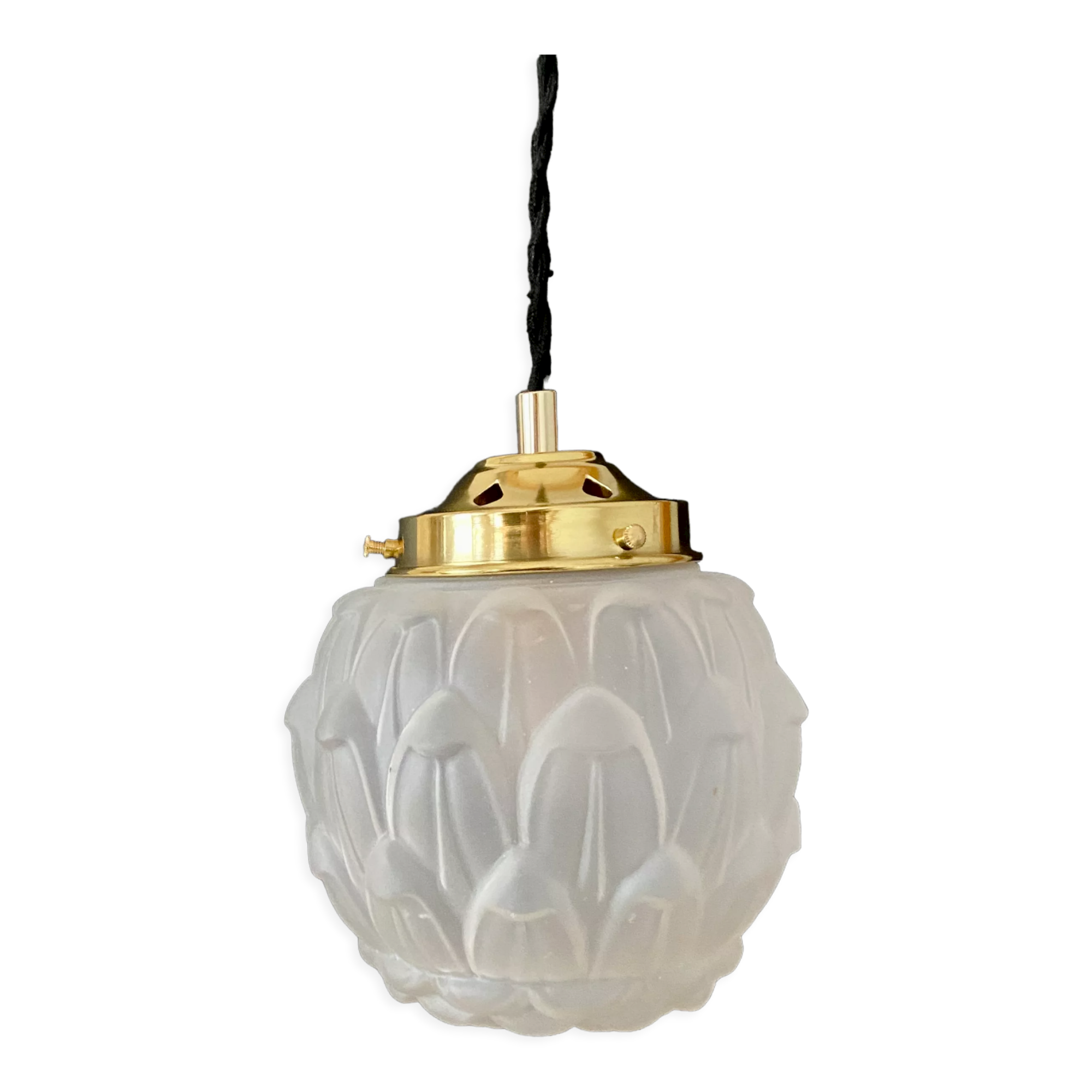 Vintage art deco globe pendant lamp in frosted glass