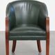 Green Cowhide Leather and Wooden Side / Dining / Desk Chair