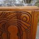 Narrow sideboard, art deco in light walnut, gray marble top