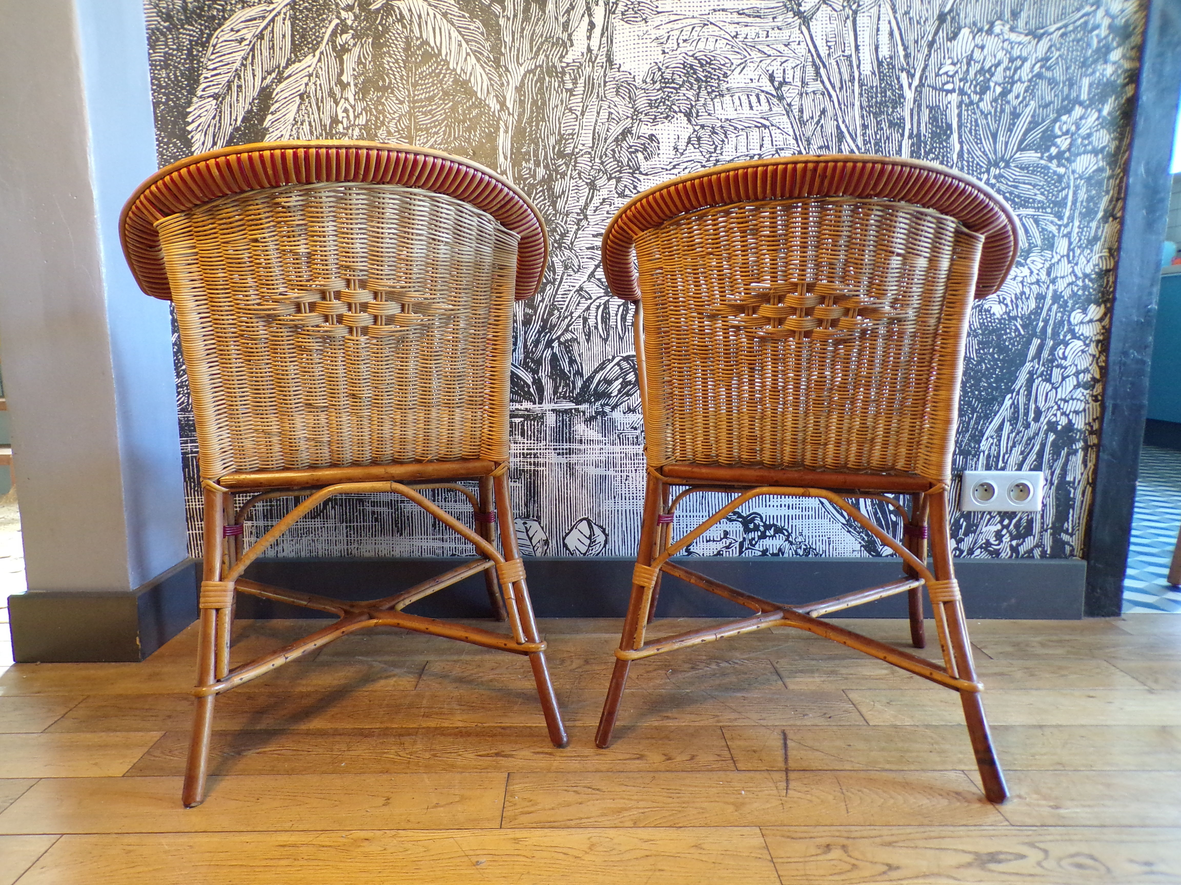 Pair of vintage rattan armchairs