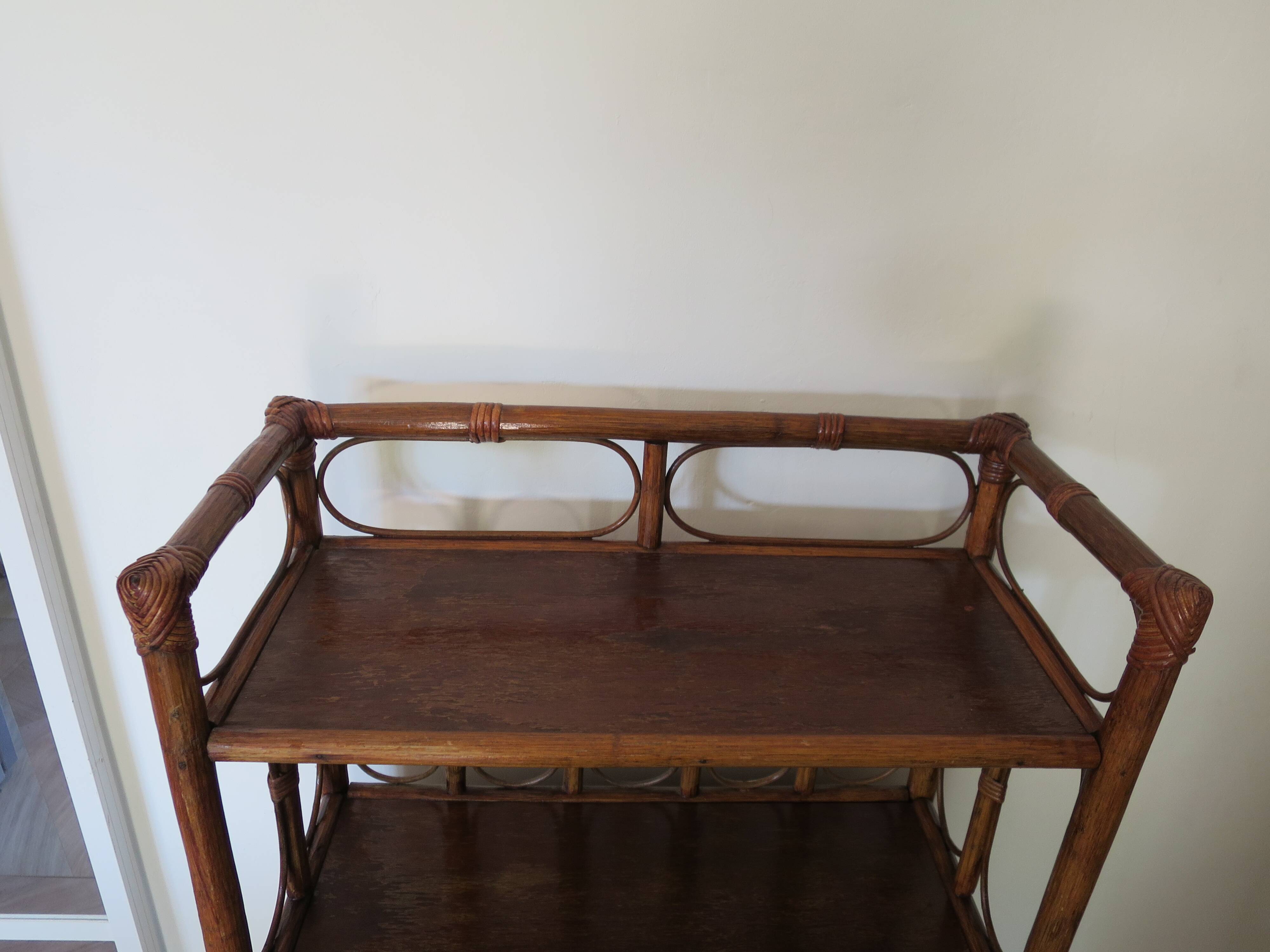Retro-modernist - Sideboard-bookcase-2 doors-wood-rattan-cane-1960s