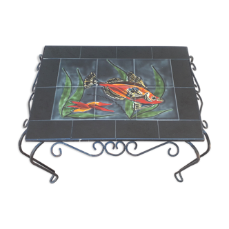 Vallauris coffee table in wrought iron and ceramics